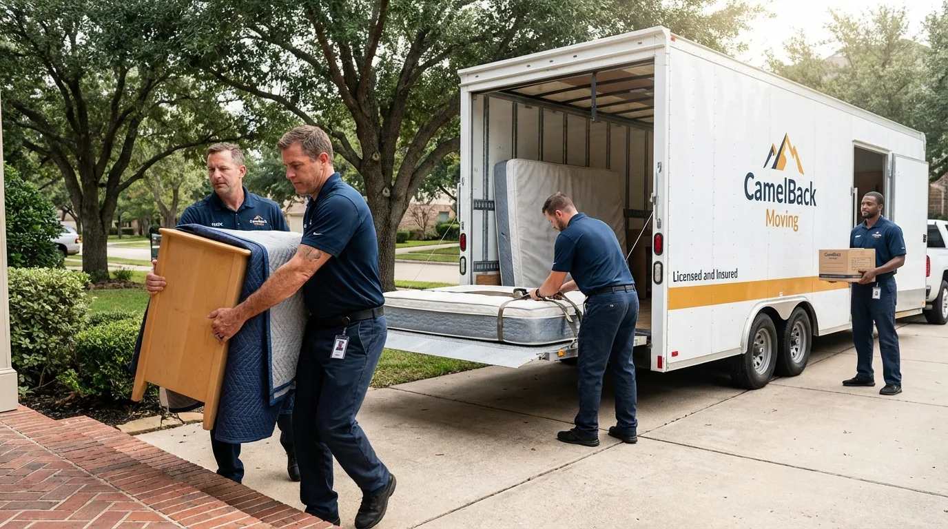 Crew loading residential truck for cross-state move from Woodville, WI