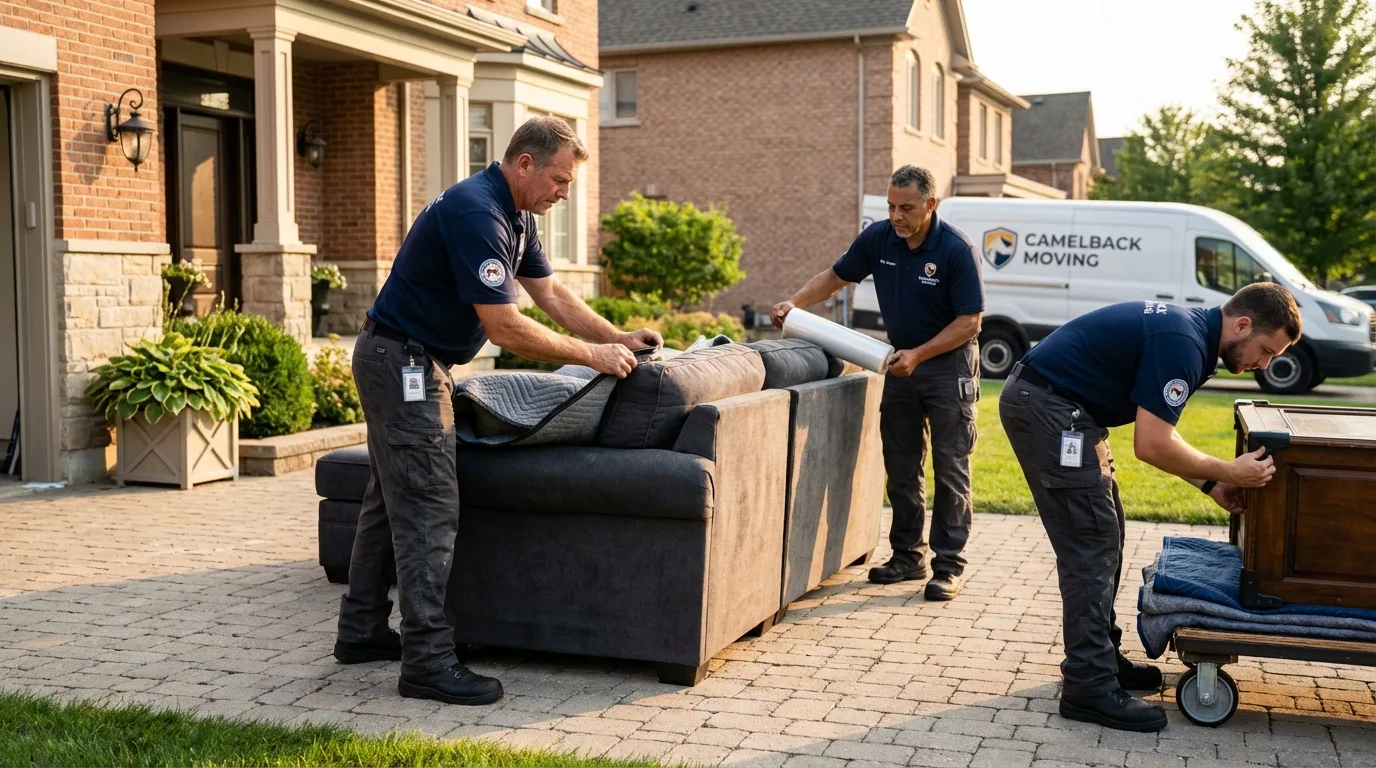 Large estate moving crew wrapping furniture in Woodville, WI